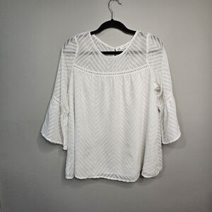 John Paul Richards 3/4 Bell Sleeve Shirt Sheer Shirt With Liner Boho White SZ M